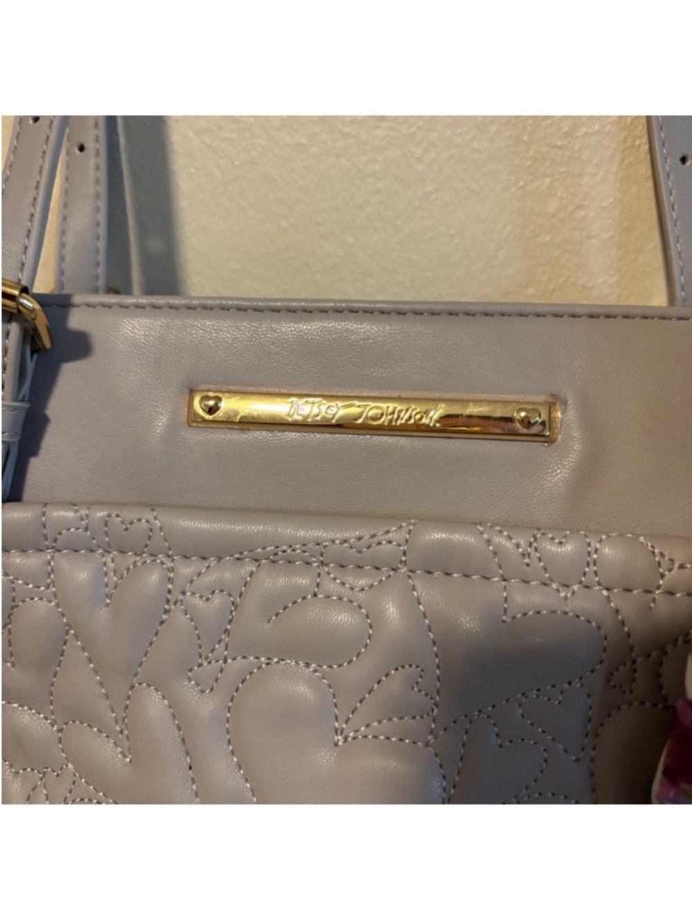 Betsey Johnson Purplish Grey Quilted Tote Bag with Floral Accent Twilly - Picture 3 of 6